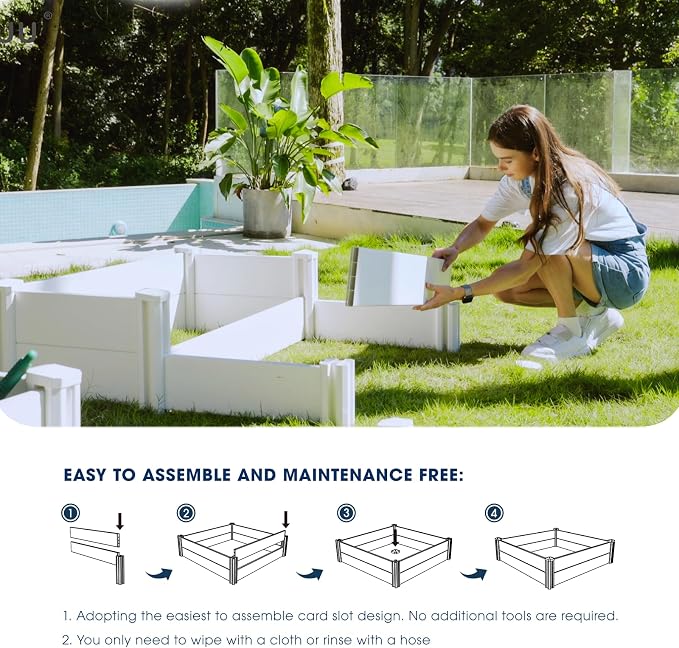 PASAMIC 4x4x1ft Vinyl Raised Garden Bed, Rust-Proof Raised Plant Box for Gardening, Durable Outdoor Planter Box with Open Bottom, DIY Above Ground Vinyl Garden Beds for Fruit, Vegetables, Herbs