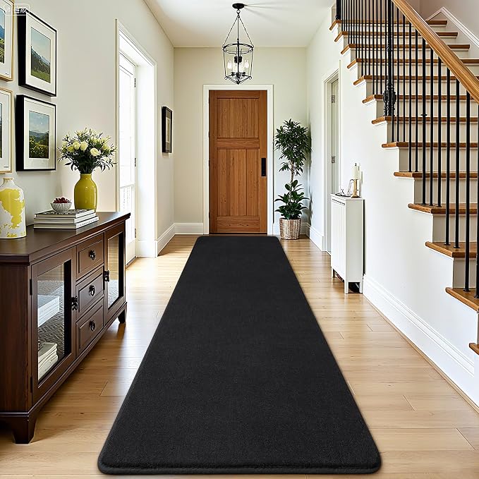 Amearea Modern Soft Hallway Runner Rug, 3x10 Feet Washable Long Runner Rugs | Black Fluffy Bedroom Bedside Rugs, Non Slip Memory Foam Rug Carpet for Hallway Entrance Kitchen Living Room Home Decor