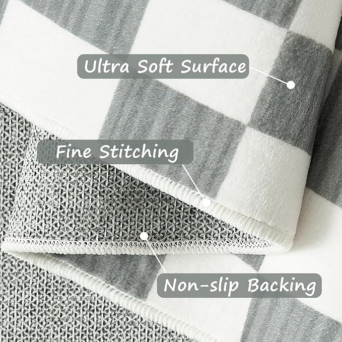 jinchan 2x5 Runner Rug Modern Checkered Geometric Lattice Hallway Rug, Grey | Soft, Non-Slip, Floor Carpet, Kid-Friendly, Kitchen, Nursery, Bedroom, Laundry Room, Entryway, Bathroom, Kids Room