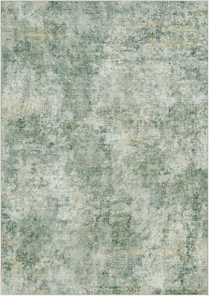 Tortania Washable 8x10 Area Rug for Living Room: Modern Abstract Neutral Large Soft Thin Rugs - Non Slip Indoor Carpet for Bedroom Dining Room Office Nursery Home Floor Decoration - Olive Green