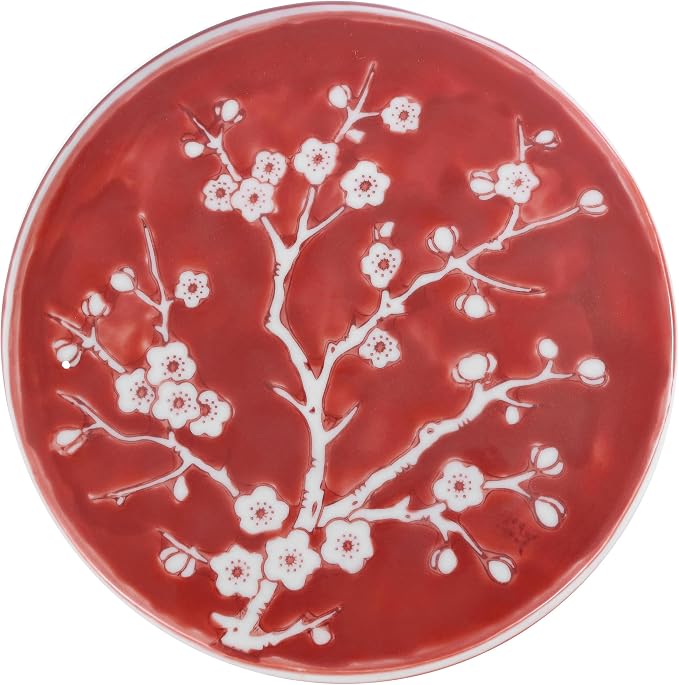 JONATHAN Y Cherry Blossom Ceramic Garden Stool 17.75" Chinoiserie Floral Drum Side Table for Patio and Living Room, Indoor Outdoor Plant Stand, Traditional, Red/White TBL1017B