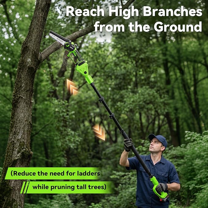 BUYJOY 4-in-1 Electric Pruning Shears & 6 Inch Pole Saw Combo, 1.8" Cutting Diameter Cordless Pruner, 2×4.0Ah Batteries, Adjustable Branch Cutter for Tree Trimming and Garden Pruning