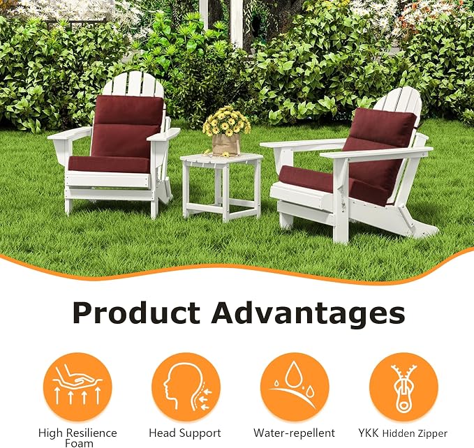 Unimatta Sunbrella Outdoor Separate High Back Cushion Seat Pads, 2-Pack 44 x 21 Inch Water-Repellent & Fade-Resistant Patio Furniture Cushions with Ties for Adirondack, Rocking Chairs, Spectrum Brick