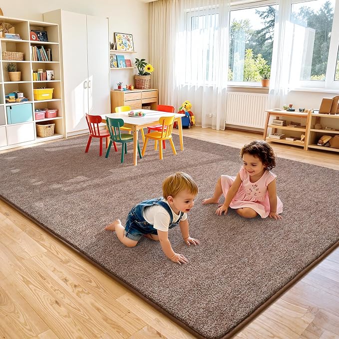 Keeko 4x6 Area Rugs for Living Room,Soft Washable Memory Foam Bedroom Rug | Indoor Throw Rug Low Pile Minimalist Non Slip Carpet for Kids Nursery Classroom Dorm Room Home Decor Brown and White