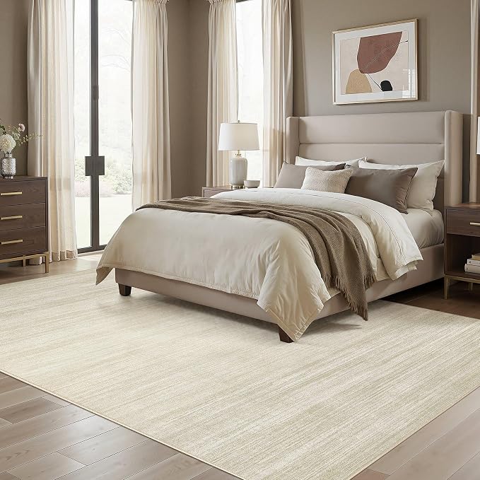 UERMEI 9x12 Washable Area Rug - Neutral Modern Abstract Living Room Rugs, Non-Slip Soft Large Indoor Floor Carpet for Bedroom Home Office & Under Dining Table Decor, Brown/Beige
