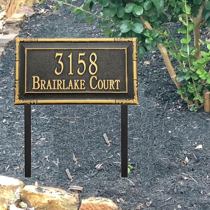 Address Sign Lawn Mounted - Custom House Number Plaque Sign with 2 Metal Stakes,House Address Numbers for Outside House,Yard,Garden,Grass,Ground,Drive Way,Lawn,4 Colors, 12''x 6''