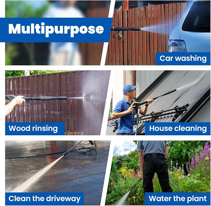 Twinkle Star Super Flexible Pressure Washer Hose 100ft, 5800 PSI Kink Resistant Power Washer Hose 1/4 in., Replacement Power Wash Hose with Stainless Steel M22 and 3/8" Quick Connection Kit