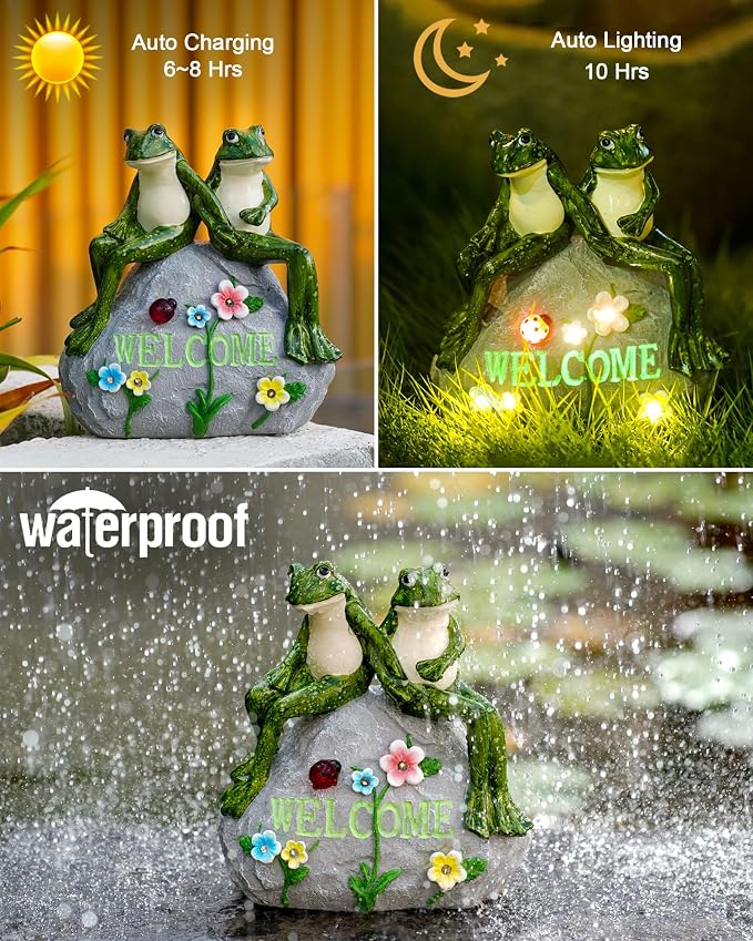 Solar Garden Outdoor Statues Frog with Succulent | 7 LED Lights, Lawn Decor Statue for Patio, Balcony, Yard Ornament, Gifts for Mom Grandma Women