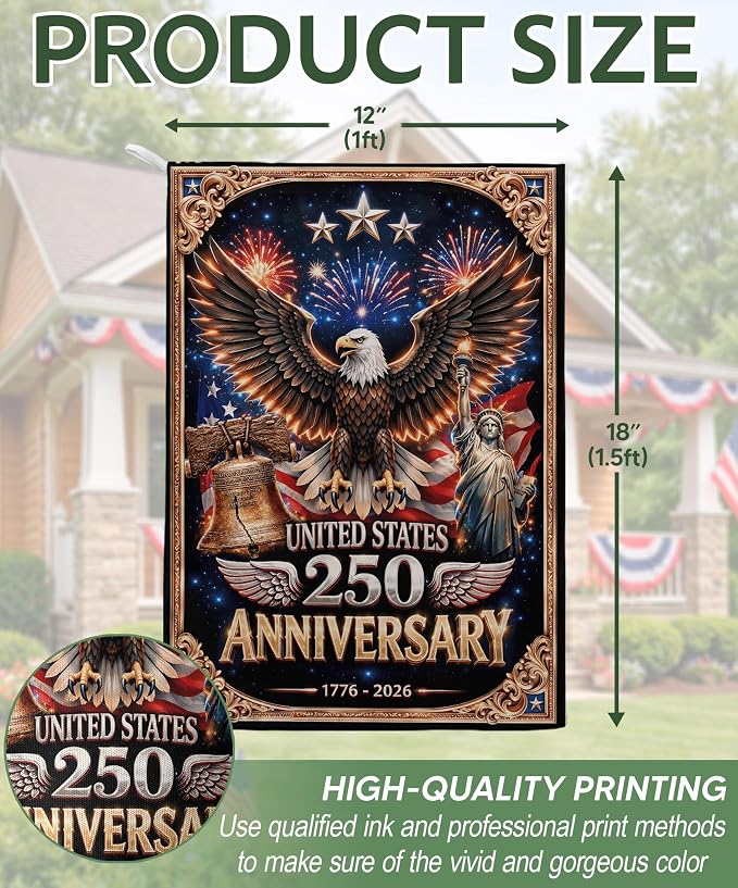 250th Anniversary Patriotic Design, 250 Anniversary Usa Flag, 1776-2026 Commemorative, Front And Back Print, Garden Flags For Outside 1 (30x40 Inch)