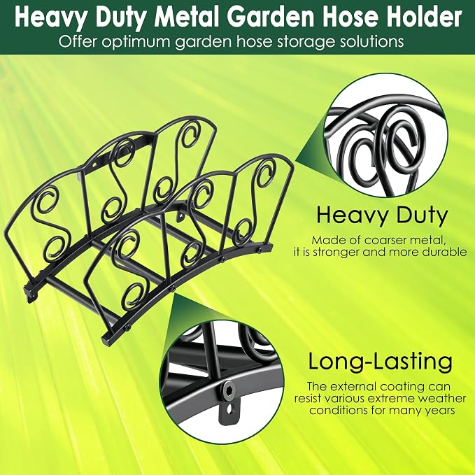 Metal Garden Hose Holder, Heavy Duty Water Hose Hanger, Wall Mounted Hoses Organizer, Hose Reel Stand Rack Hook, Hose Storage hold 150Ft Water Hoses for Outside Yard