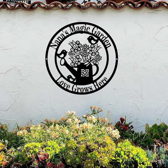Custom Garden Sign Art,Personalized Garden Wall Art Decor,Custom Metal Flowers Shop,Birds Metal Sign for Home Wall Hanging Outdoor Decorate Gifts
