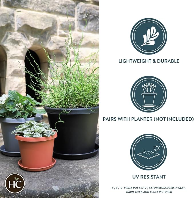 The HC Companies Round Prima Flower Pot Saucers - Plastic Plant Saucer for Outdoors & Indoors - Traditional Plant Pot Trays for Water Drainage -Durable Plant Tray (10.5-inch Warm Gray, Pack of 1)