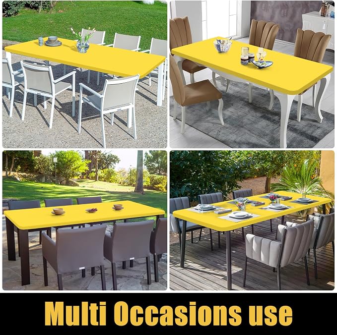 Smiry 6 Pack Rectangle Picnic Table Cloth, Waterproof Elastic Fitted Tablecloths, Washable Polyester Rectangular Patio Table Cover for Camping, Indoor and Outdoor (Yellow, 30"x72")