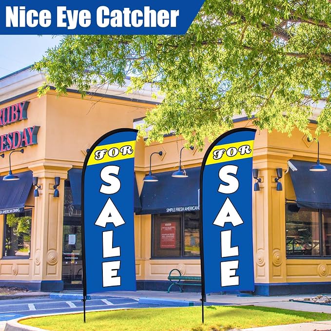 Buryeah 2 Set Sale Feather Flag 7 x 5.4ft Huge Sale Banner Flag Themed Flag with Pole Kit for Retail Store Outside Garden Business Advertising(Blue)