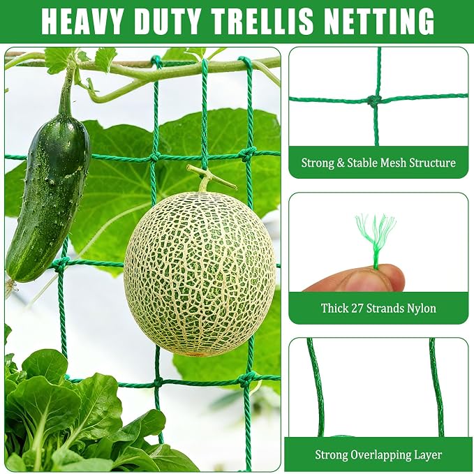 6.6x32.8FT Trellis Netting for Climbing Plants,Trellis Netting with Plant Clips, Heavy-Duty PE Trellis Net for Cucumber, Tomato, Vegetables, Fruits, Sweet Pea Plants