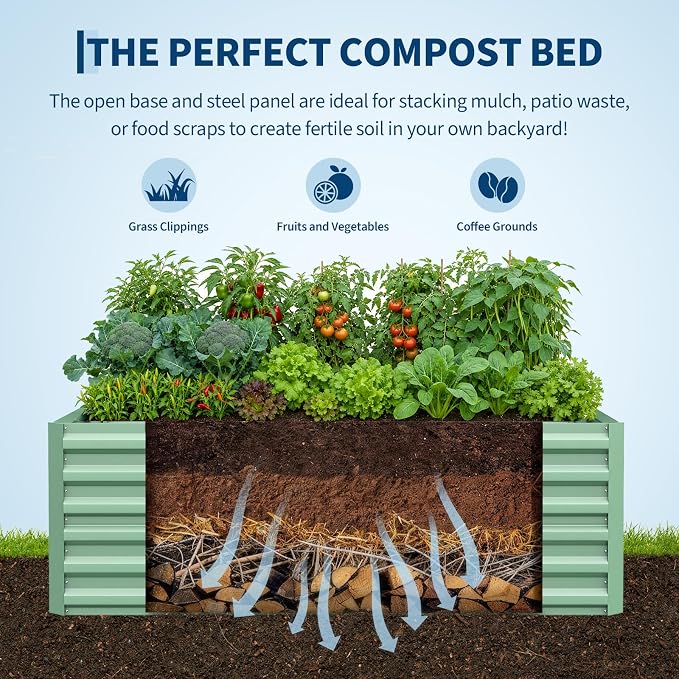Garvee 8x4x2ft Galvanized Raised Garden Bed Outdoor,Rust-Resistant Raised Garden Beds for Gardening, Easy Assembly Outdoor Garden Box & Planters, Green