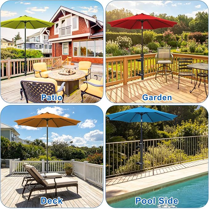 KingDolly No Drilling Deck Umbrella Mount, Heavy Duty Deck Railing Umbrella Holder with Space-Saving, Adjustable Patio Umbrella Holder for Deck Railing, Clamp on Umbrella Mount Fits 1''-1.9'' Poles