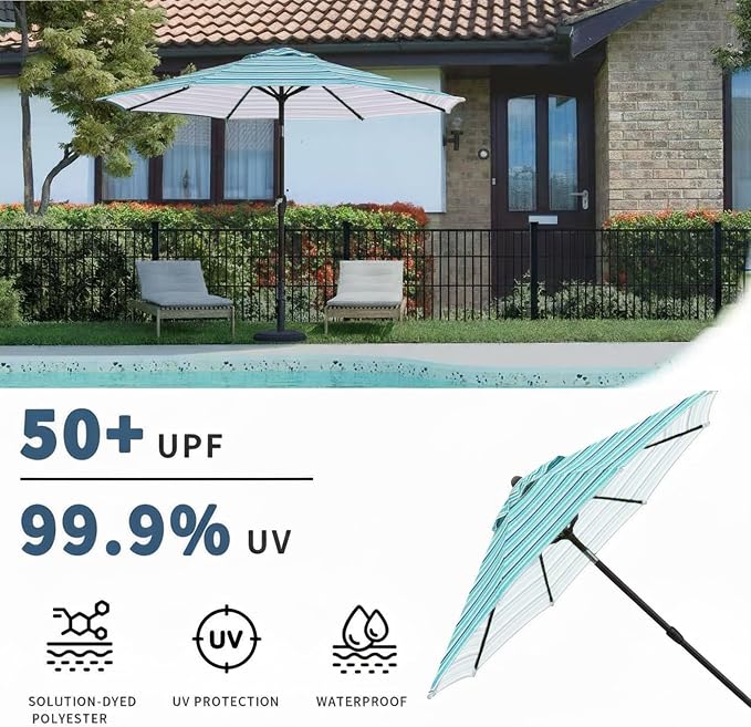 10FT Patio Umbrella, Outdoor Umbrella with Push Button Tilt and Crank, 8 Sturdy Ribs, UV Protection & Waterproof Market Umbrella for Pool, Backyard, Beach,Deck