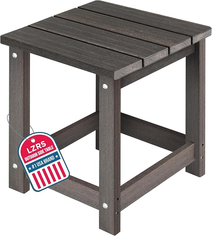 LZRS Patio Side Table, Heavy Duty HDPE Outdoor End Table with Wood Texture, Weatherproof Composite Table for Adirondack Chairs, Deck, Pool, Indoor/Outdoor, No Peeling or Cracking(Brown Mixture)