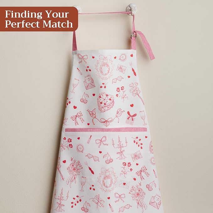 Maison d' Hermine Aprons for women with Pocket 100% Cotton (27.50"x31.50") | Adjustable Neck Strap & long ties Apron Men Chef Wedding Cooking Gardening Server Maid