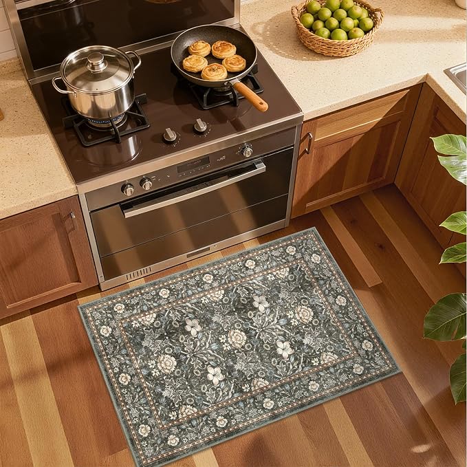 GarveeHome Small Entryway Rug, 2x3 Washable Front Door Rug Indoor Entrance Floral Carpet Non-Slip Low Pile Throw Rugs for Kitchen Floor, Powder Room, Entry, Bathroom, Kids Room