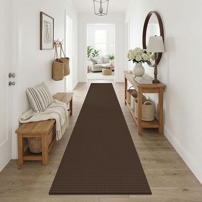 KOZYFLY Cotton Runners Rugs for Hallway 3x10, Wide Washable Runner Rug, Woven Non Slip Kitchen Runner, Braided Entryway Rug, Floor Carpet for Entry, Aisle, Hall, Brown/Dark Brown