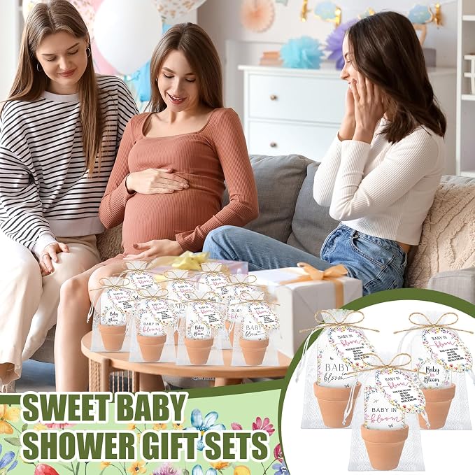 Reallnaive Baby Shower Party Favors Baby in Bloom Envelopes Seed Packets Include 24 Mini Terracotta Pots Seed Packets 24 Self Adhesive Envelopes Thank You Tags Gifts for Party(Wildflower)