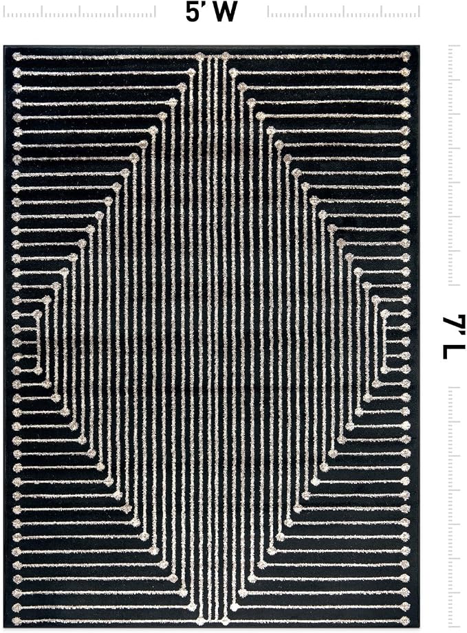 Rugshop Contemporary Bohemian Stripe Area Rug 5' x 7' Black | Jute Backing, Soft Medium Pile, Stain Resistant, No Shedding, Bedroom, Home Office, Dining Nook, Kids Room, Guest Room