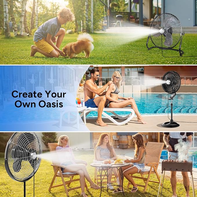 DR.PREPARE Fan Mister for Outside, Magnetic Fan Misting Kit, Mist Attachment, Portable Misting Cooling System with 16.4FT Mist Water Hosefor Patio, Backyard, Garden, Terrace, Pool (Fans Not Included)