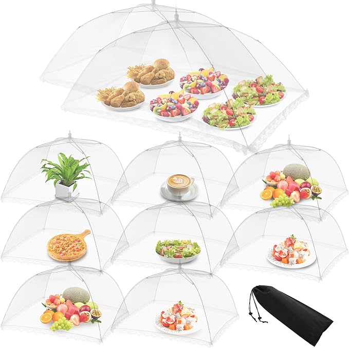 Food Covers for Outside - 10 Pack Upgraded 2 Extra Large (40"x24") & 8 Large (17"x17"), Mesh Food Covers for Outdoors,Picnic Food Covers for Outdoors Mesh, Collapsible and Reusable