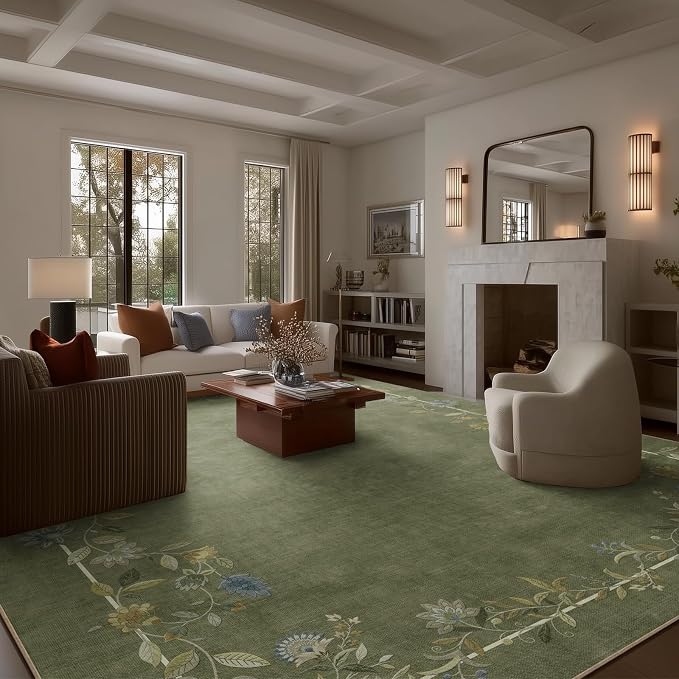 10x12 Area Rug for Living Room: Washable Rugs Stain Resistant Non Slip Low Pile Ultra Soft Faux Wool Lightweight Large Rugs for Bedroom Dining Room Under Table Rug Nursery Farmhouse Home Office Indoor