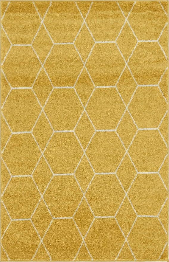 Unique Loom Trellis Frieze Collection Area Rug - Geometric (4' 1" x 6' 1", Yellow/ Ivory)