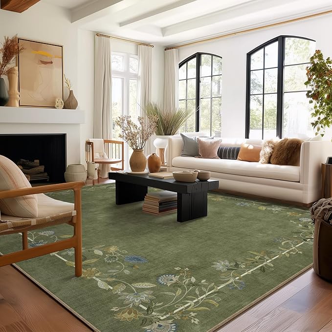 Washable Rugs 8x10 Area Rugs for Living Room: Bedroom Rug Stain Resistant Non Slip Low Pile Ultra Soft Faux Wool Lightweight Large Carpets for Dining Room Kitchen Farmhouse Home Office Indoor