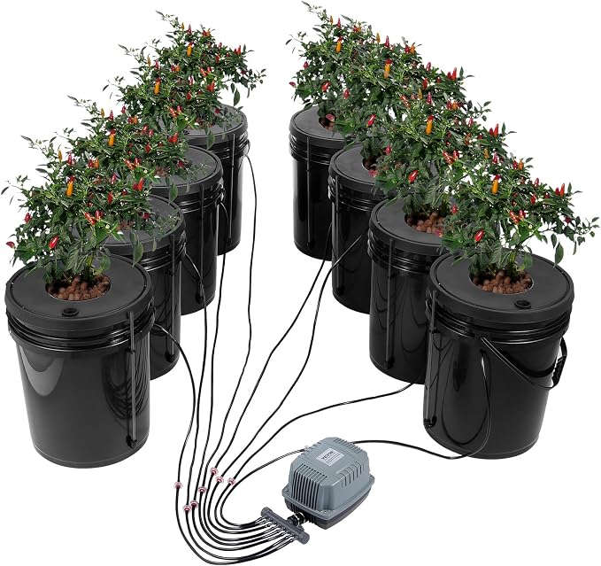 VEVOR DWC Hydroponic System, 5 Gallon 8 Buckets, Deep Water Culture Growing Bucket, Hydroponics Grow Kit with Pump, Air Stone and Water Level Device, for Indoor/Outdoor Leafy Vegetables
