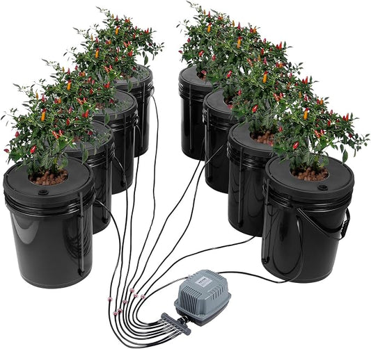 VEVOR DWC Hydroponic System, 5 Gallon 8 Buckets, Deep Water Culture Growing Bucket, Hydroponics Grow Kit with Pump, Air Stone and Water Level Device, for Indoor/Outdoor Leafy Vegetables