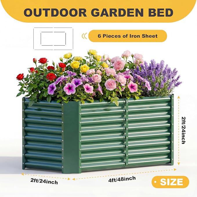 AHEONLAR 2 Pack 4×2×2ft Galvanized Raised Garden Beds, Rectangle Durable Planter Boxes Outdoor for Vegetables, Fruits, Flowers and Plants, Quick Assembly, Green