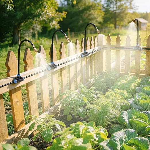 HIRALIY 165FT Garden Watering System with 28 360° Adjustable Copper Mist Nozzles, Quick-Connect Drip Irrigation Kit for Large Raised Beds, Greenhouse Sections and Flower Beds