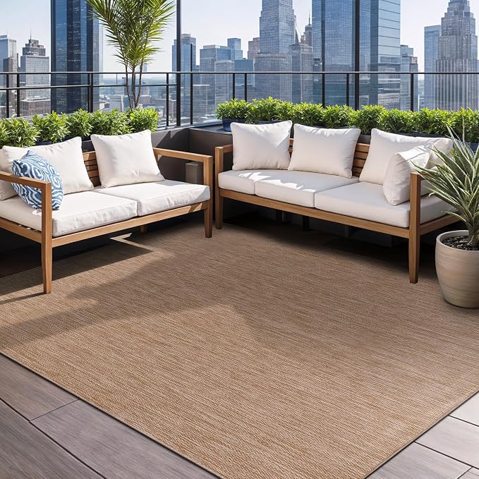 Beverly Rug Indoor Outdoor Rug 9x12, Washable Outside Carpet for Patio, Deck, Porch, Solid Modern Area Rug, Water Resistant, Jute Beige