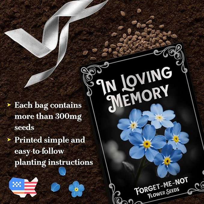 60Pack Forget Me Not Seeds Bulk - Memorial Seed Packets for Funeral Favors, Celebration of Life, Remembrance Gifts - Easy Planting Spring Flower Seeds Outdoor Garden Decor