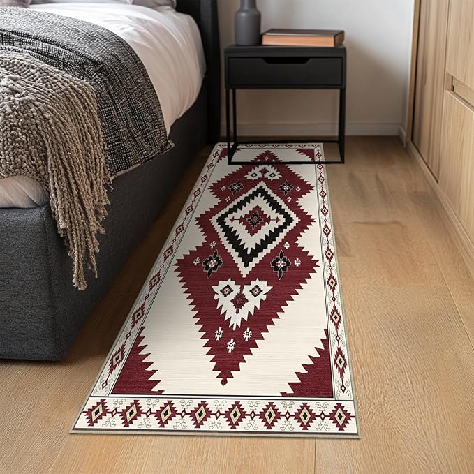 Western 2x6 Runner Rugs for Hallway Southwestern Kitchen Area Rug | Washable Southwest Area Rug Low Pile Non-Slip Navajo Aztec Tribal Long Carpet for Kitchen Doorway Laundry, Beige Red