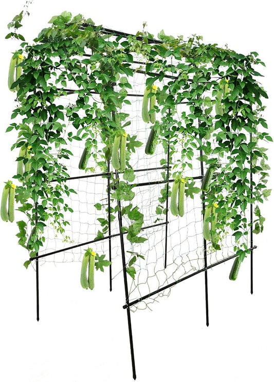 PKBD Tall Garden Arch Trellis for Climbing Plants Outdoor, 7.5 ft Tall Polyethylene-Coated Stainless Steel Garden Arch for Climbing Vine Vegetable/Fruit/Flower, Cucumber Trellis for Raised Bed, Black