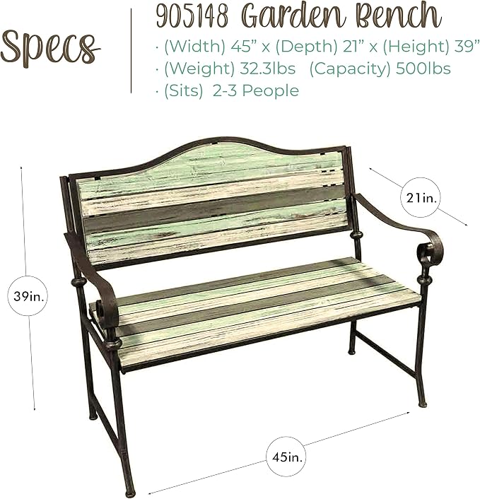 45 Inch Patio Bench, Garden Bench, Porch Bench, Cast Iron Love Seat