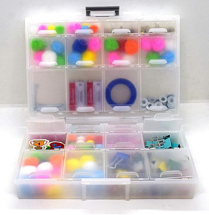AideTek half transparent BOX-ALL-24 small parts beads stationery jewelry box organizer for sorted parts 3 sizes 24 compartments with lid