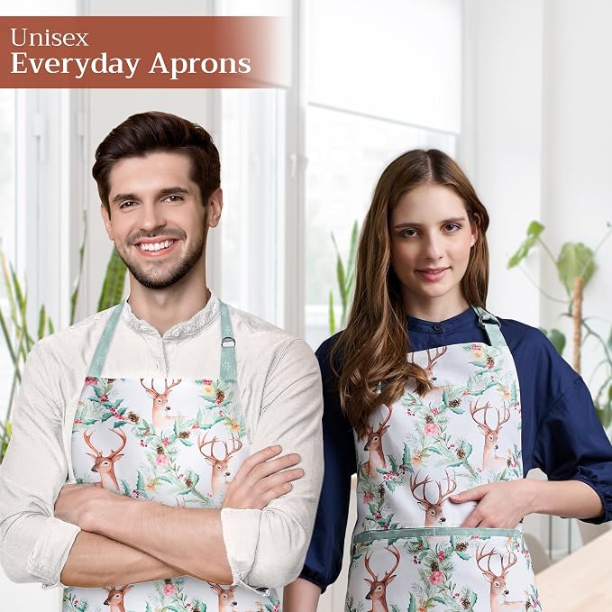 Maison d' Hermine Aprons for women with Pocket 100% Cotton (27.50"x31.50") | Adjustable Neck Strap & long ties Apron Men Chef Wedding Cooking Gardening Server Maid