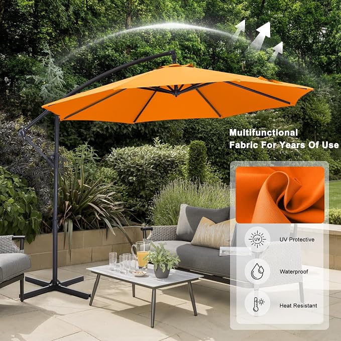ABCCANOPY 10FT Cantilever Patio Umbrella with base included, 360° Rotation Outdoor Offset Umbrella for Backyard, Deck, Poolside (Orange)
