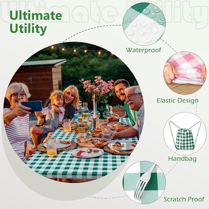 Picnic Table Cover with Bench Covers and Bag, Camping Table Camping Essentials Cover with Elastic Edges(Green)