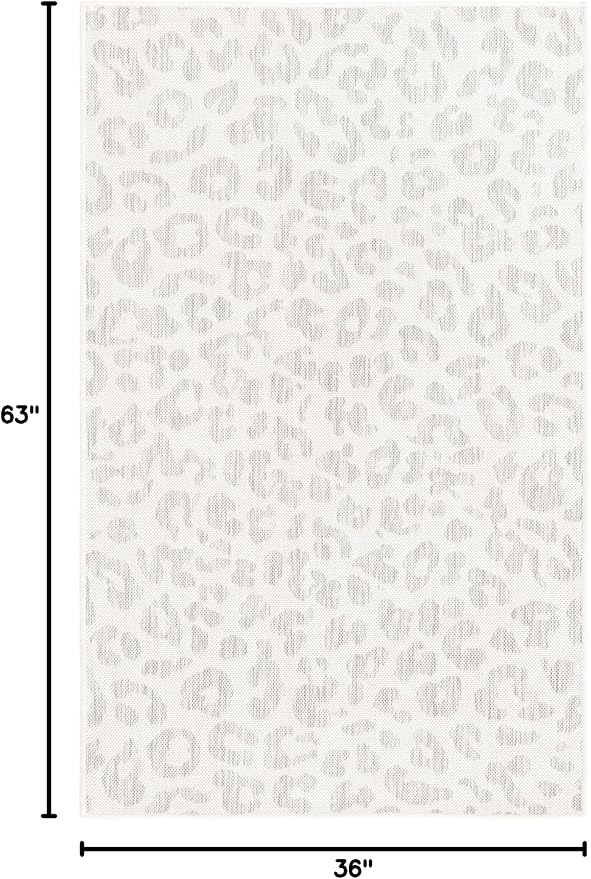 Unique Loom Outdoor Safari Collection Area Rug - Leopard (3' x 5' 3" Rectangle, Ivory Gray)
