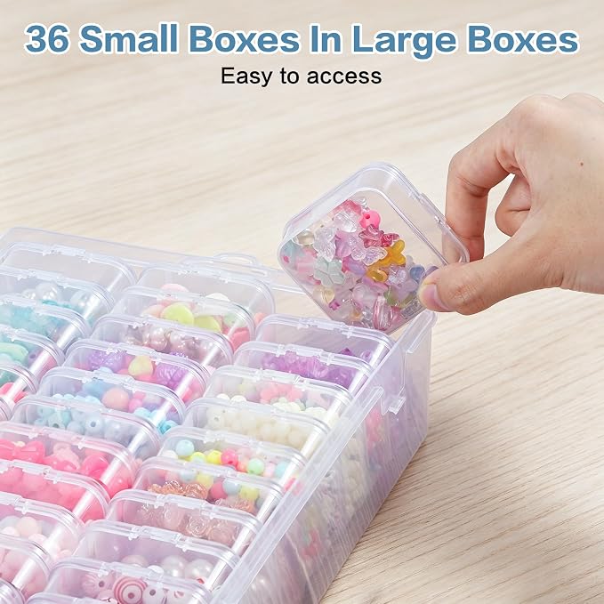 Bead Organizer Box, 72 Pcs Mini Clear Bead Storage with Hinged Lid and Labels, Small Plastic Containers for Jewelry Making, DIY Craft, Diamond Painting, Screws, Nail Art, and Seeds (2 Pack)