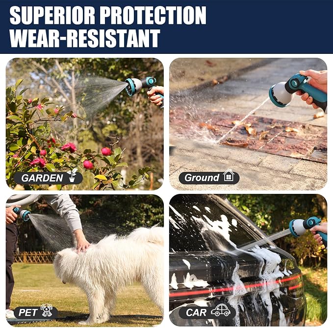 Garden Hose 100 ft, Non-Expandable Lightweight Water Hose, 360° Swivel Fittings, 10-Pattern Spray Nozzle Flexible Hose for Yard, Lawn, Ourdoor Ues