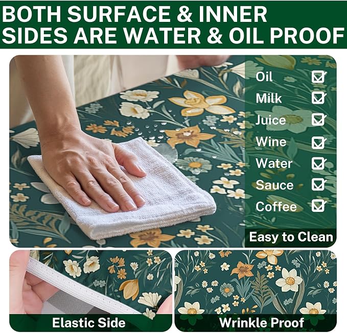 Picnic Table Cover with Bench Covers Elastic Edges, Floral Botanical Camper Fitted Table Cover, Outdoor Camping Essentials 72 Inch 3PCS, Waterproof Camping Fitted Tablecloth with Drawstring Bag